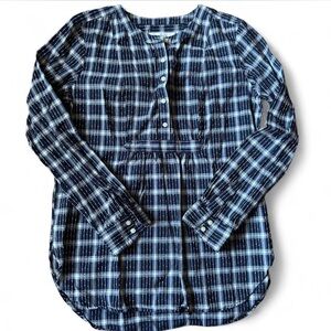 LOFT Checkered Navy and White Top